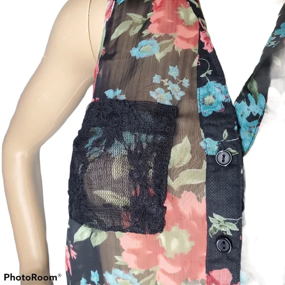 RUE 21 | Black Floral Sheer Blouse w/ Lacy Back - Picture 4 of 7